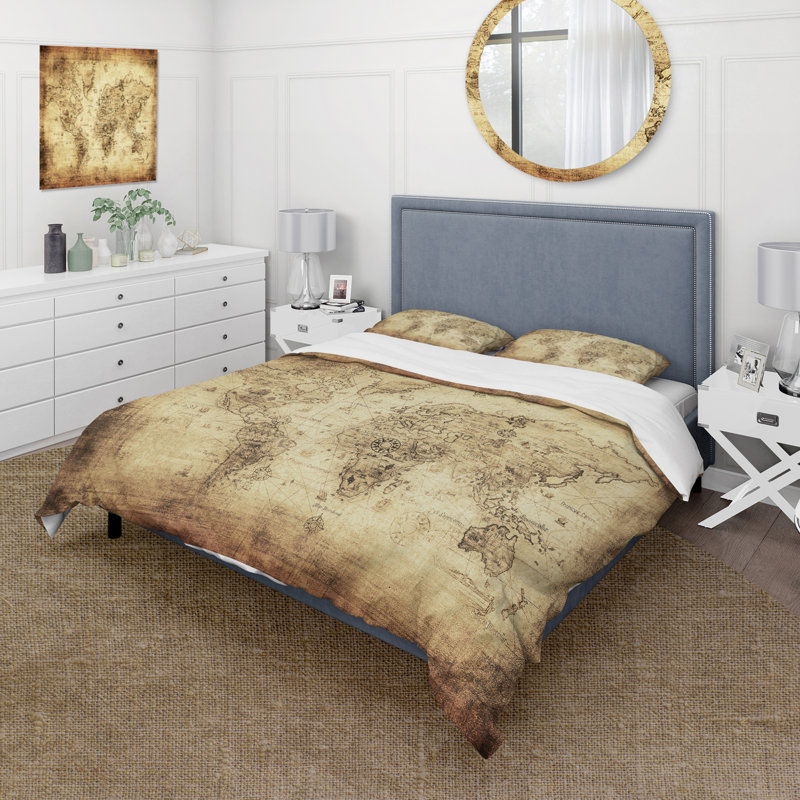Design Art Ancient Map Of The World IV - Vintage Duvet Cover Set ...