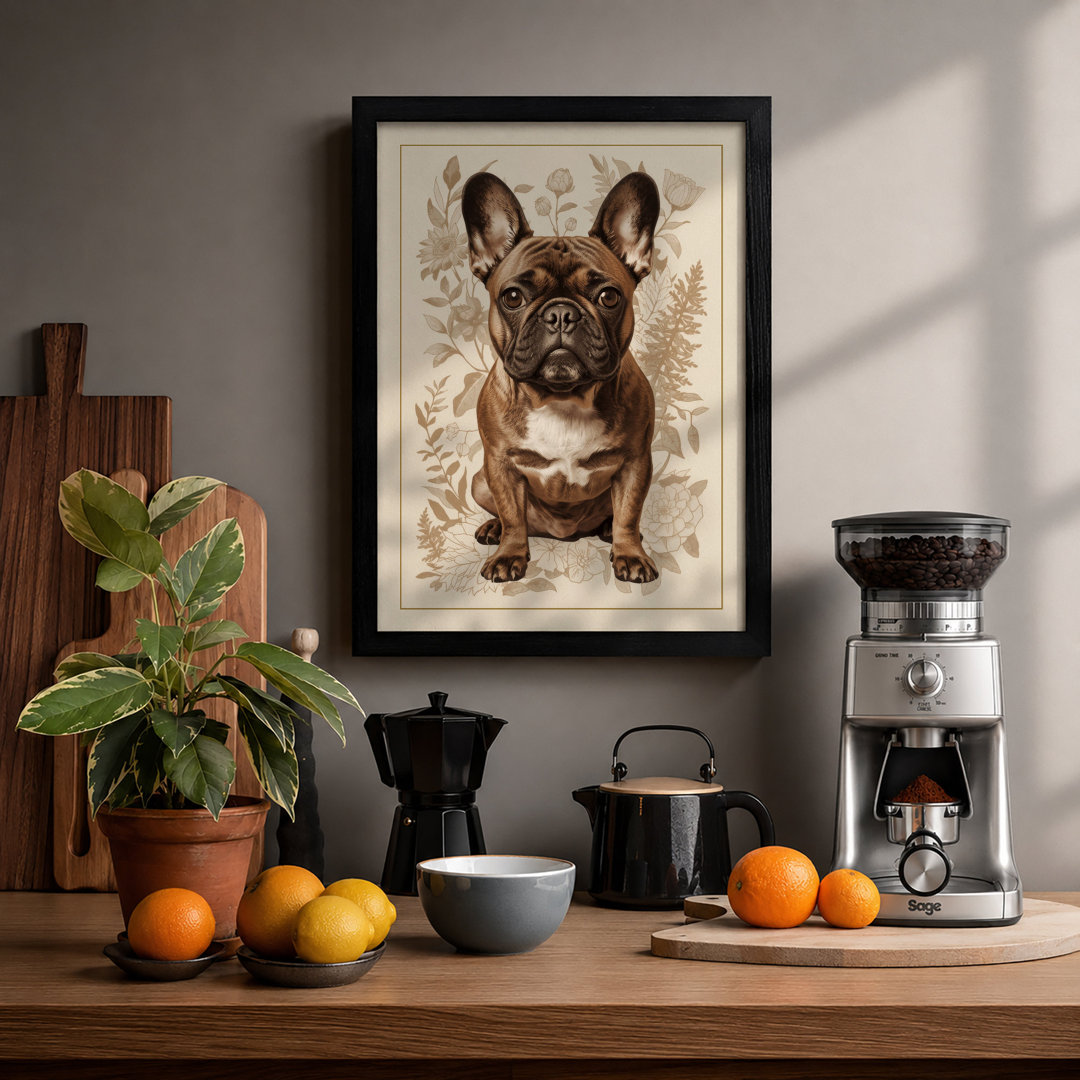 French Bulldog Portrait Botanical - Framed Print