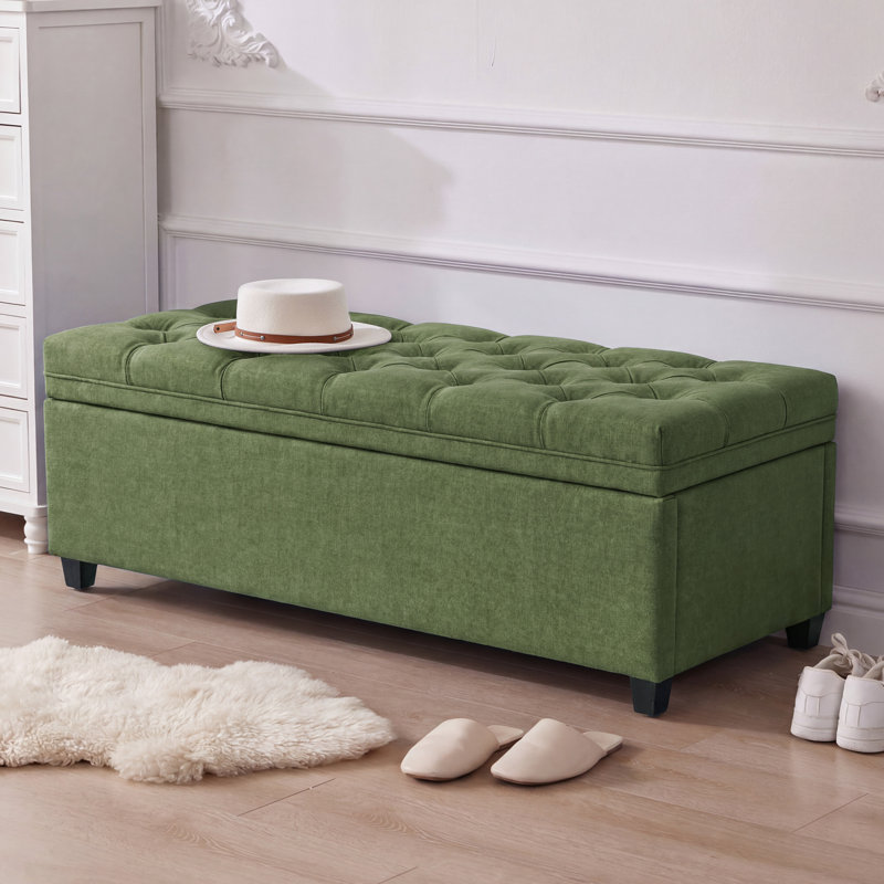 Banc de rangement avec repose-pieds de 50 po avec rangement pour le salon, vert, Green