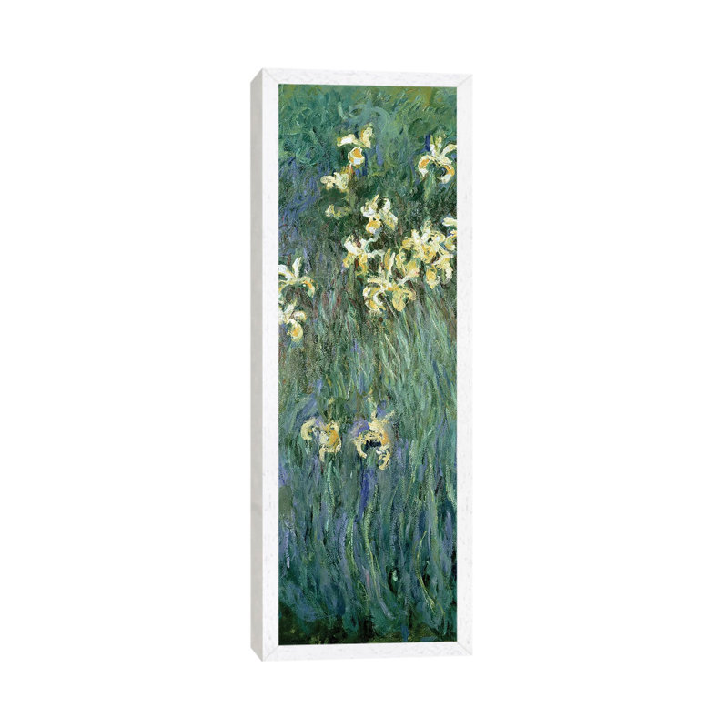 The Yellow Irises by Claude Monet - 1 Piece Panoramic Painting on Canvas, 121.92 cm H x 40.64 cm W, White Framed