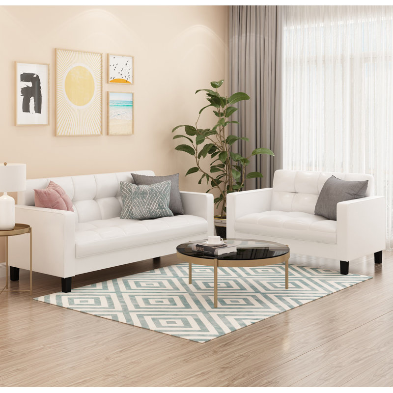 Tuskegee 54.1'' Faux Leather Loveseat, White Faux Leather