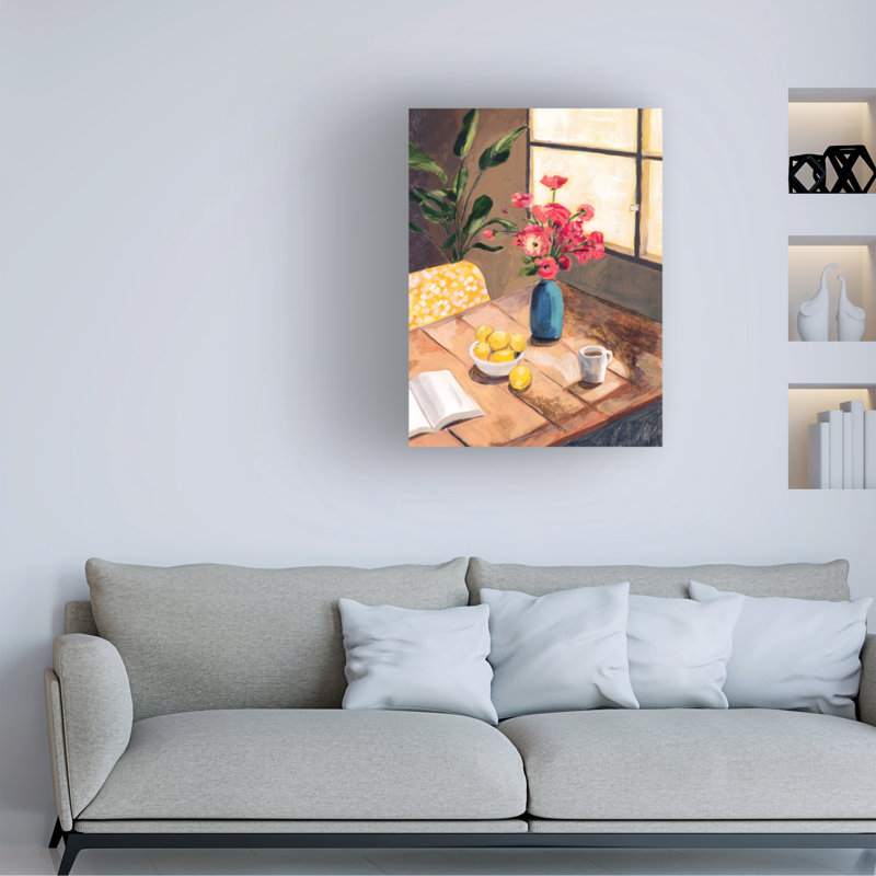 «Table dessus II» par Victoria Borges - peinture sur toile tendue, H 47 po x l 35 po x P 2 po