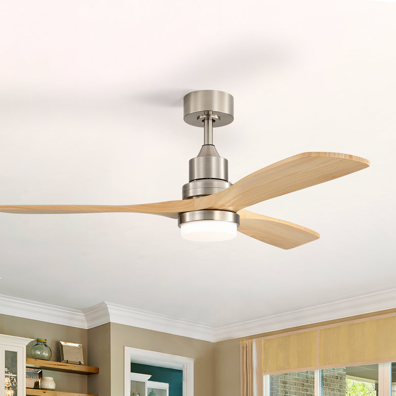 Ventilateur de plafond à DEL standard Kemp, Nickel avec pales en bois noueux