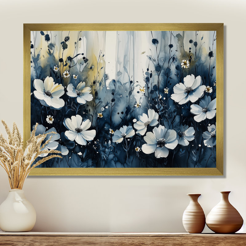 Jaynes - Floral Wall Art, Single Picture Framed Print, 12" H x 20" W, Gold