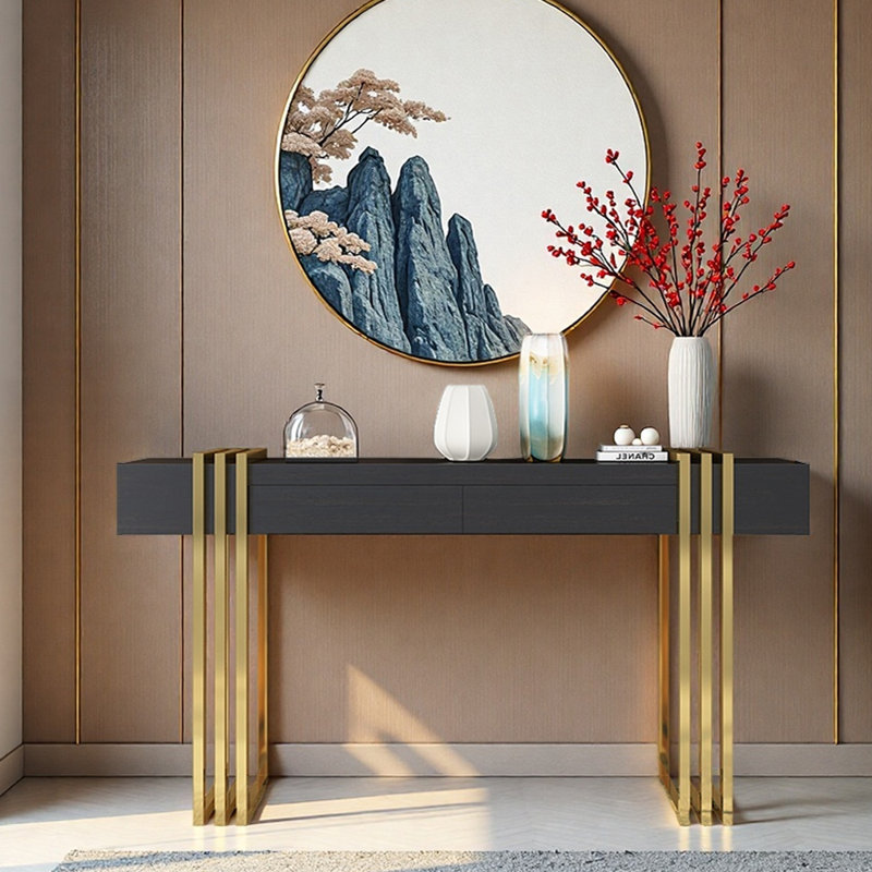 Console de hall d'entrée italienne de luxe, H 33,5 po x l 47,2 po x P 15,7 po, Doré