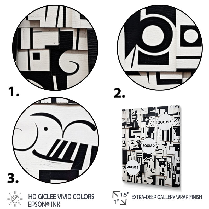 "Urban Vision" abstrait noir et blanc I - impression sur toile géométrique moderne, H 32 po x l 16 po x P 1 po