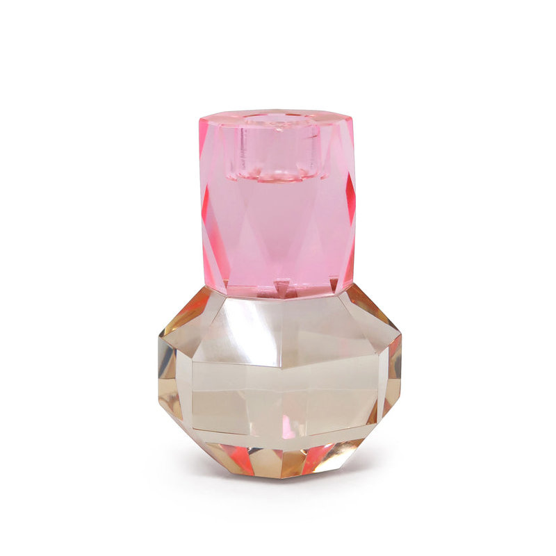 Bougeoir en cristal rose / ambre, Rose / ambre