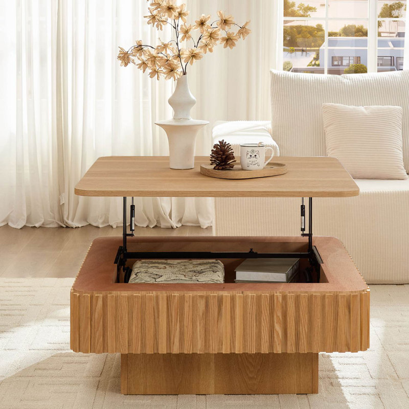 Table basse à plateau relevable 35,43 po, Bois de chêne