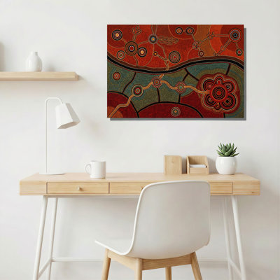 Art mural sur toile rouge et vert avec cercles concentriques