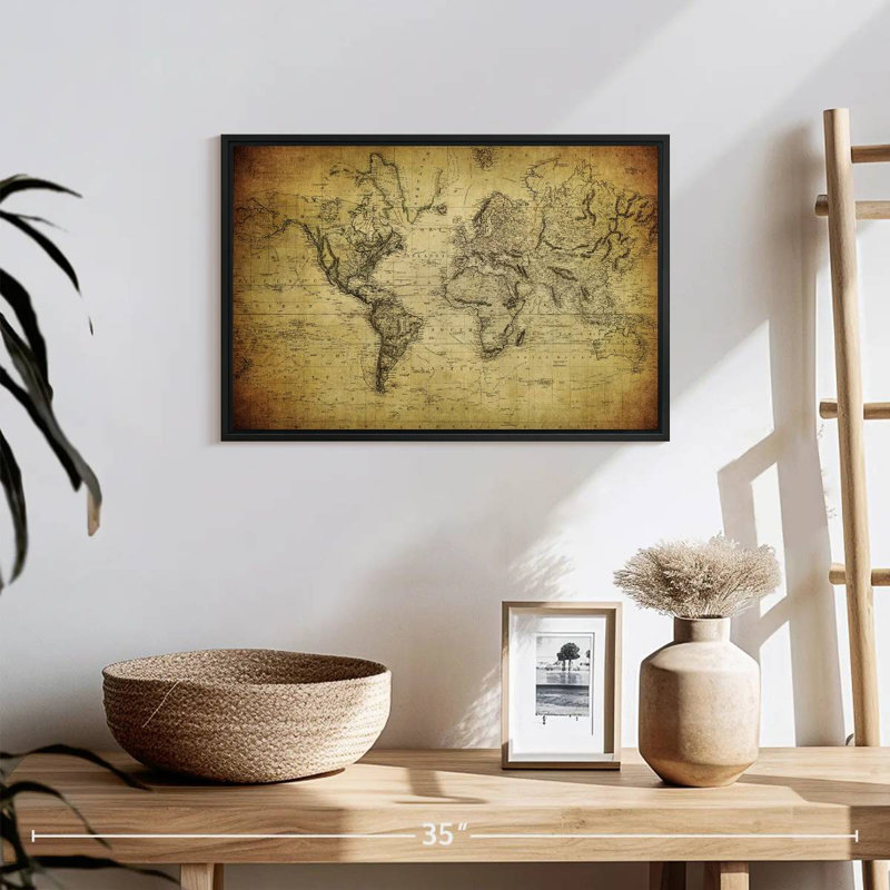 Carte du monde Aliaz sépia, H 13 po x l 19 po