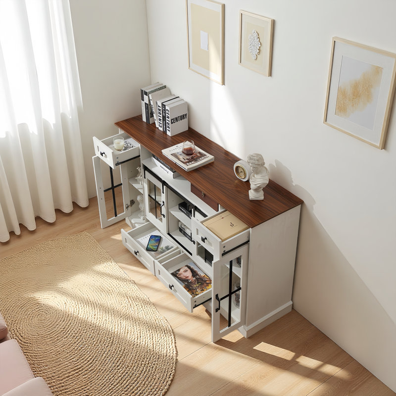 TV Stands with glass sliding doors,drawers and adjustable shelf for great storage,entertainment center, Red/White
