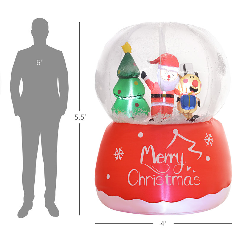 Boule de Noël 5,5 pi avec boule de cristal de Noël - Père Noël, renne et arbre de Noël