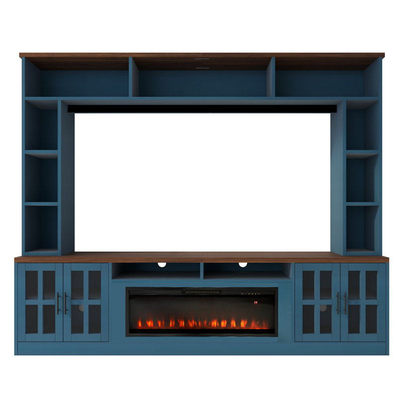 Emberline 95.5" Fireplace TV Stand for TVs up to 80", Media Entertainment Center Console, Blue