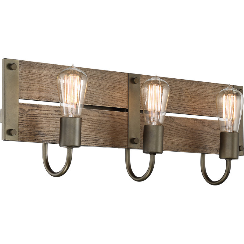 Luminaire pour meuble-lavabo 3 lumières à intensité variable bronze / bois patiné Harworth