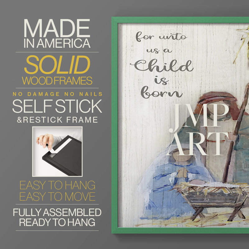 For Unto Us Framed Print - Solid Wood, 21" H x 17" W, Green