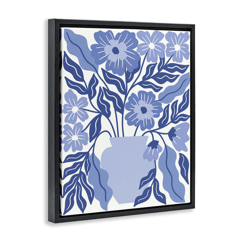 «Blue & White Flower Vase», art mural sur toile flottante noire par Taylor Shannon Designs, Cadre flottant noir de jais