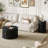 Mid-Century Modern Coffee Table Set with Sliding Tambour Door and Round End Table with Storage, Fluted Design & Golden Handles, Set of 2 Living Room Tables-217257714