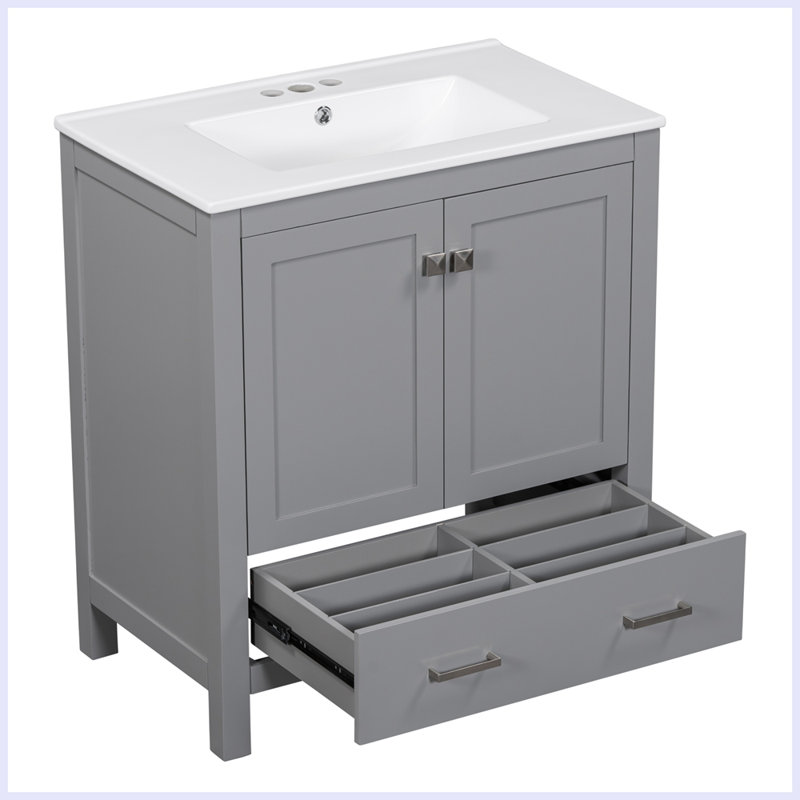 Meuble-lavabo moderne avec lavabo simple et tiroir, Gris