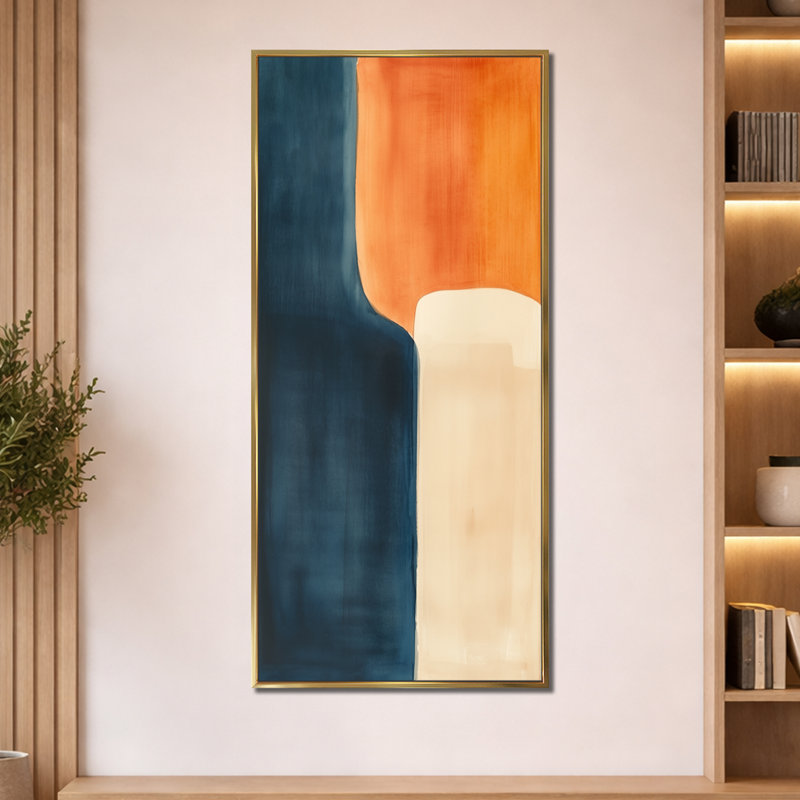 Formes abstraites équilibrées I - Impression d'art minimaliste sur toile, H 60 po x l 28 po, Cadre flottant doré