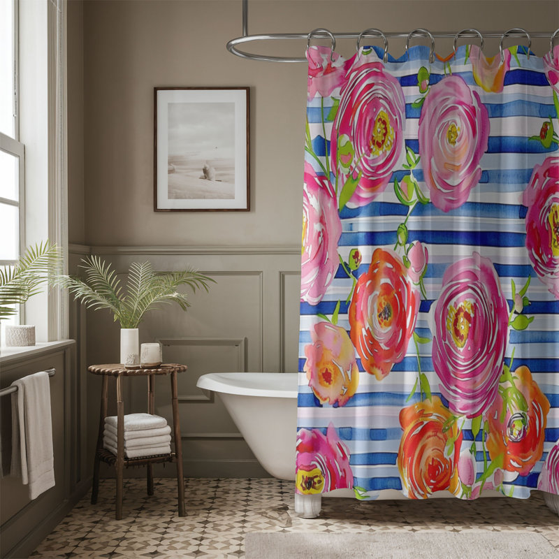 Rideau de douche standard 1 pièce Ranunculus Blooms, H 74 po x l 71 po