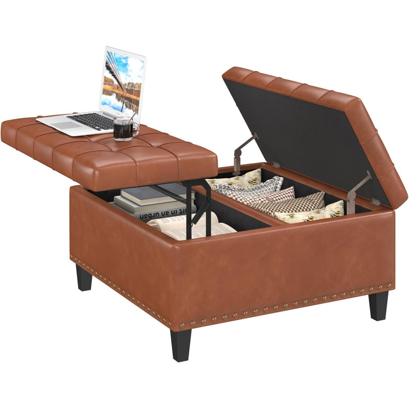Pirja Faux Leather Ottoman, Brown