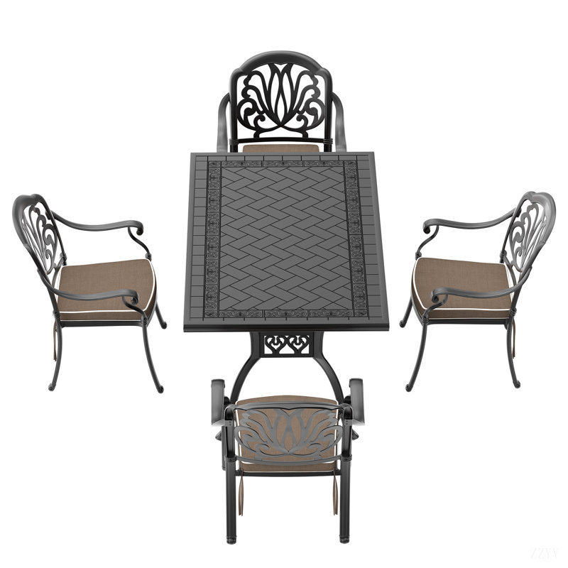 Mobilier de patio en fonte d'aluminium avec structure noire et coussins de siège, 4