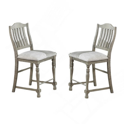 Classic Light Grey Plush Upholstered Cushion Chairs Set Of 2Pc High Dining Chair Open Slats Back Design