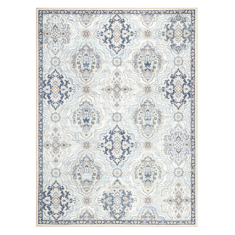 Town & Country Everyday Avani Medallion Everwash Washable Non-Slip Backing Area Rug Gray, Rectangle 5'2" x 7'2"