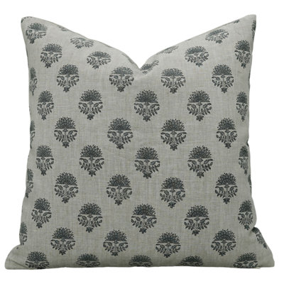 Housse de coussin décoratif en lin pur «Fabcline», imprimé à la main, carré, durable, confortable 20 po x 20 po
