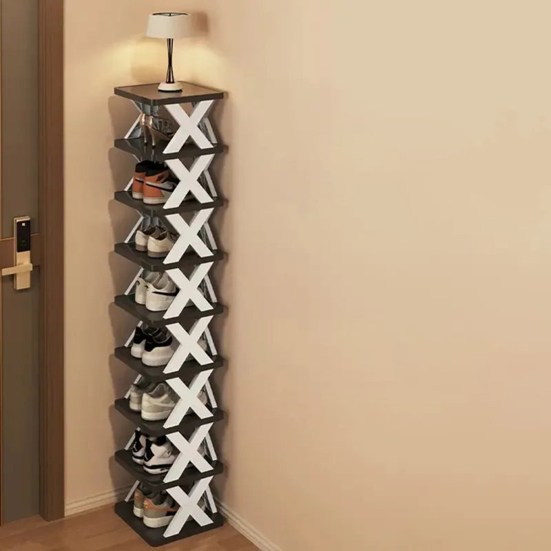 Range-chaussures vertical à 9 niveaux, organisateur de chaussures empilable sans outil pour 9 paires, espacement profond de 16 cm pour les bottes et les espadrilles, conception étroite et peu encombrante pour le placard, le vestibule, le vestibule