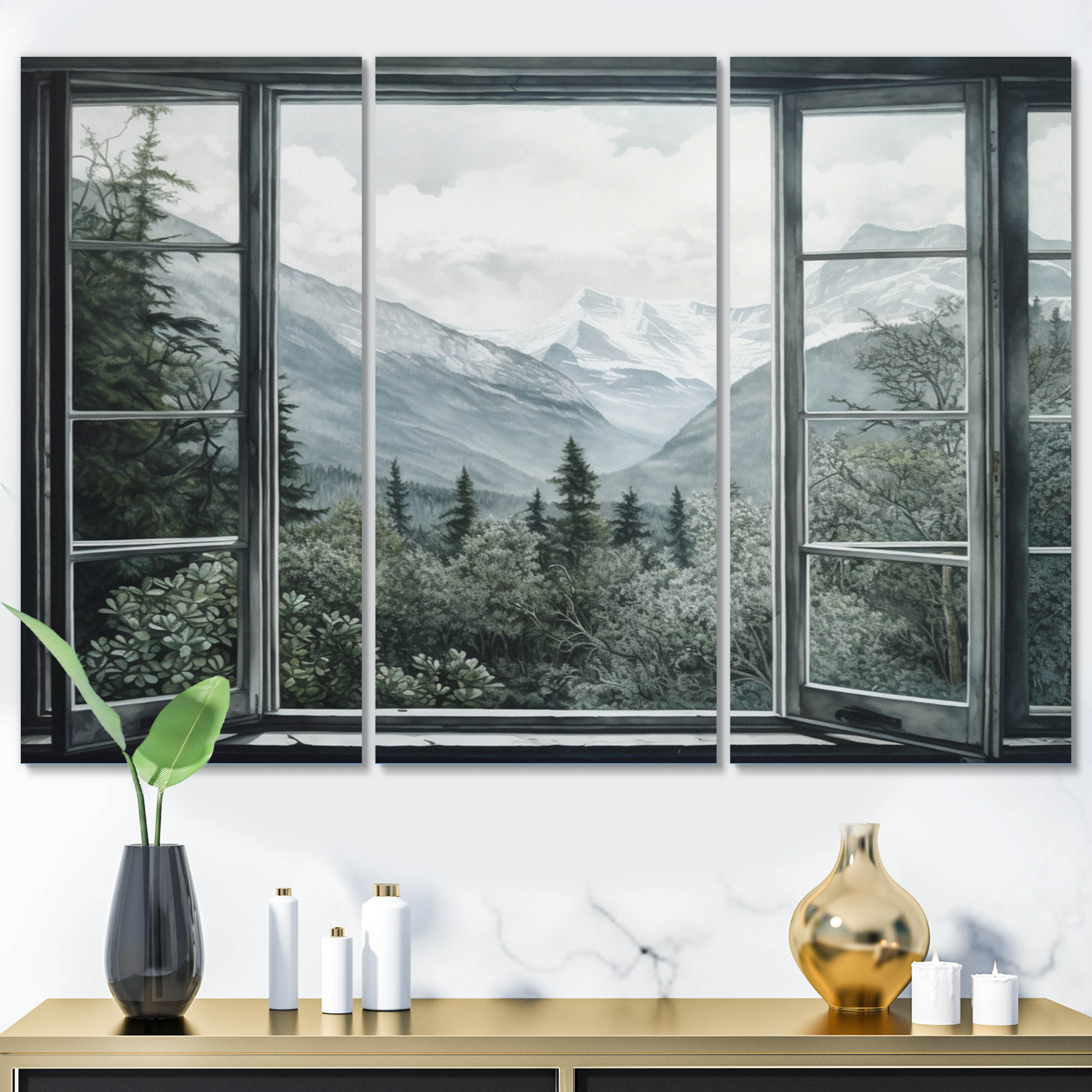 Millwood Pines Windows Of Snowy Landscapes On Canvas 3 Pieces Print ...