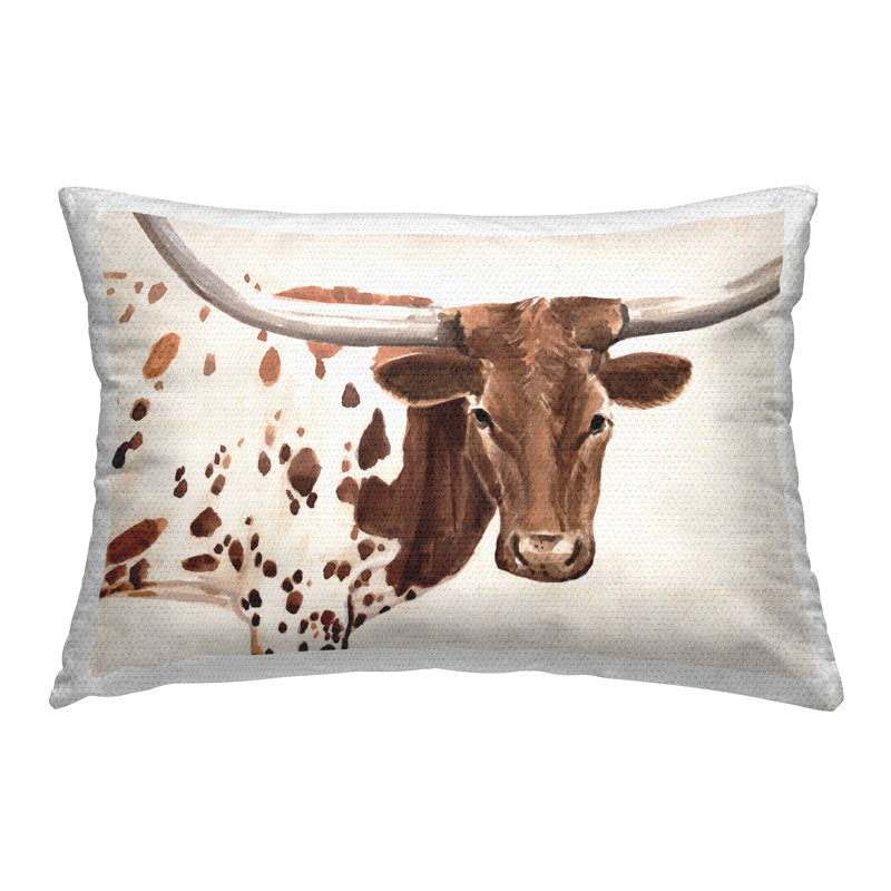 Coussin d'extérieur Rustic Longhorn Cow par Annie Warren