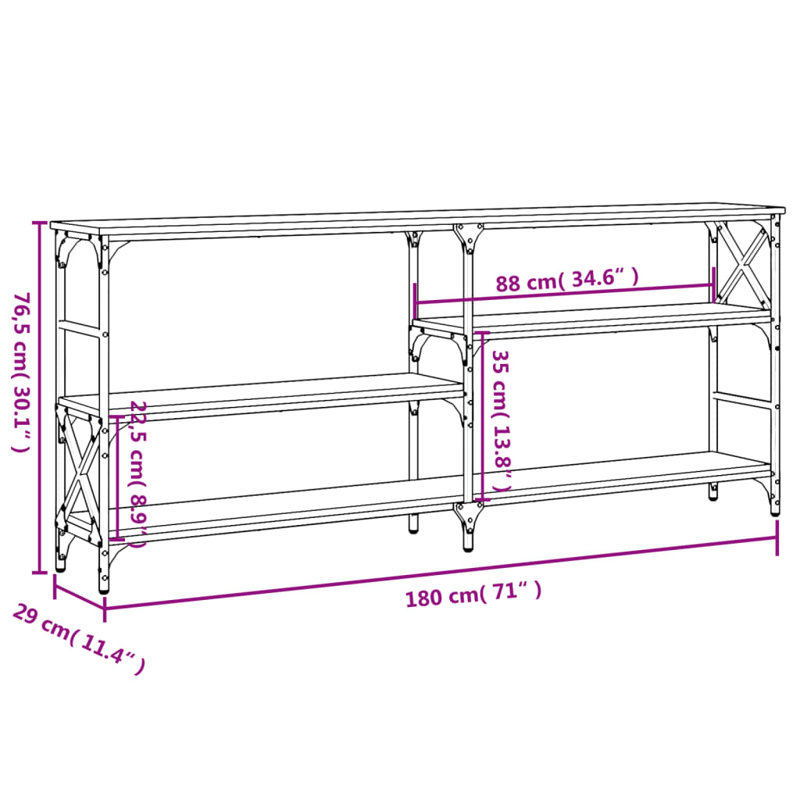 Console Table, 76.5cm H x 180cm W x 29cm D, Sonoma Oak