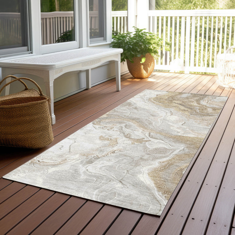 Machine Washable Indoor/Outdoor Cinead ACN1682 Ivory Rug, Runner 2'3" x 7'6"