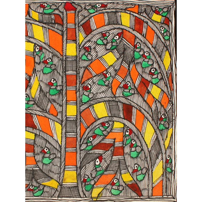 Énorme banian avec oiseaux | Peinture Madhubani | Papier fait à la main
