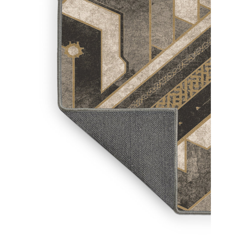 Soft Plush Dunton Shield Wall Formation Classic Oriental Area Rug in Gray – Gray Binding, 2x4
