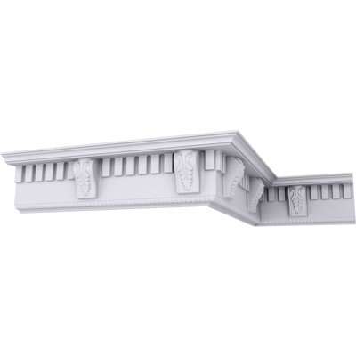 Endurathane Dentil With Bead Crown Moulding, 5 3/4"H x 3 7/8"P x 6 3/4"F x 94 1/2"L, (10 5/8" Repeat), Factory Primed