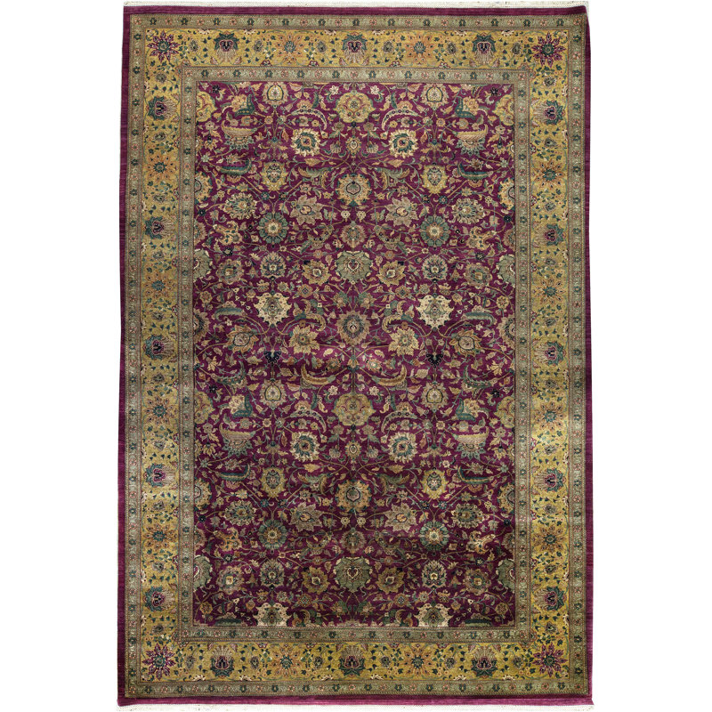 Tapis mauve et beige de haute qualité noué à la main