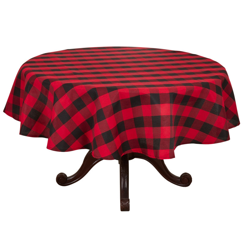 Esmiralda Plaid Cotton Blend Round Tablecloth, Red/Black