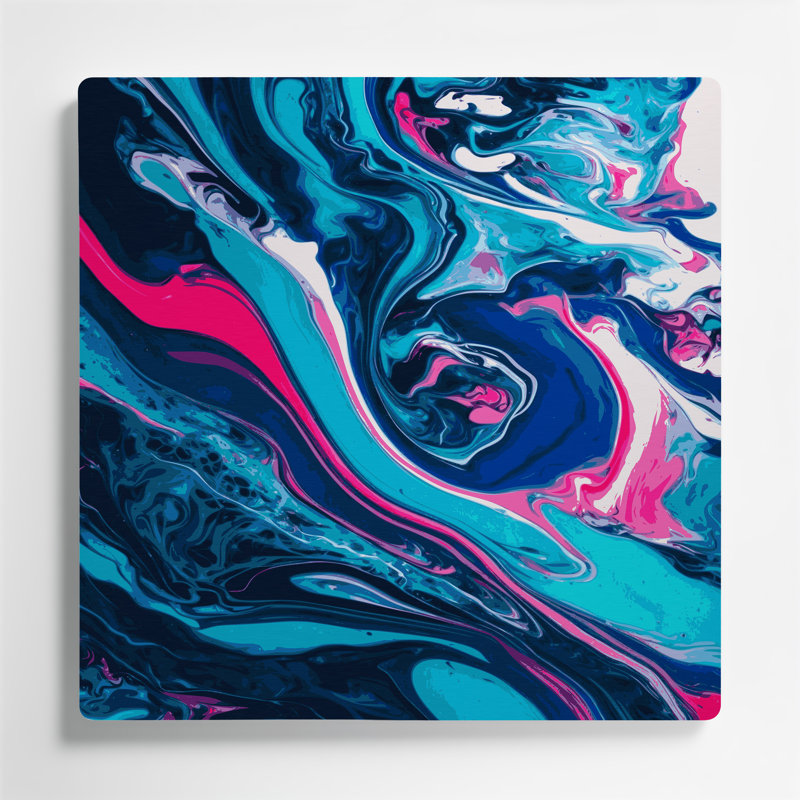 Abstrait art fluide en métal bleu 44, H 8 po x l 8 po