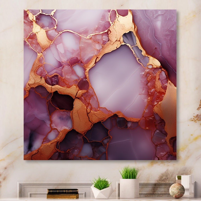 Gold And Pink Marble Essence III - Marble Wall Decor, 29" H x 29" W