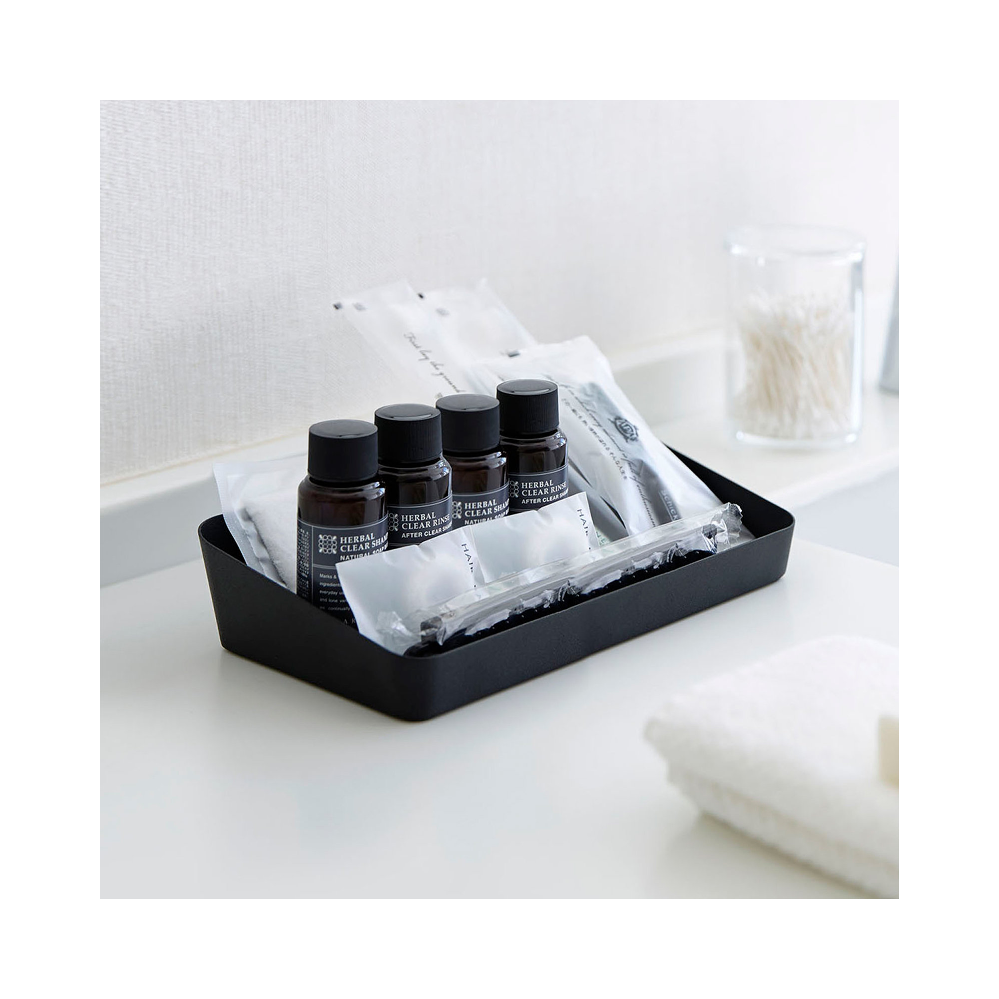 Yamazaki Home Space Saving Vanity Tray, Sloped, Steel, Large, 2" H x 11.8" W x 5.3" D, Black