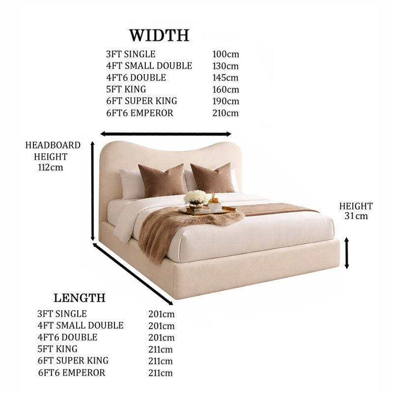 Upholstered Bed, Black, Small Double (4')
