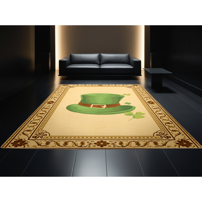 Soft Plush Fessler St Patties Modern & Contemporary Abstract Area Rug in Brown – Beige Binding, 6x9