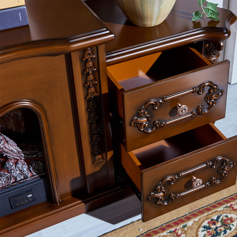 Armoire de rangement avec foyer Carved, Brun