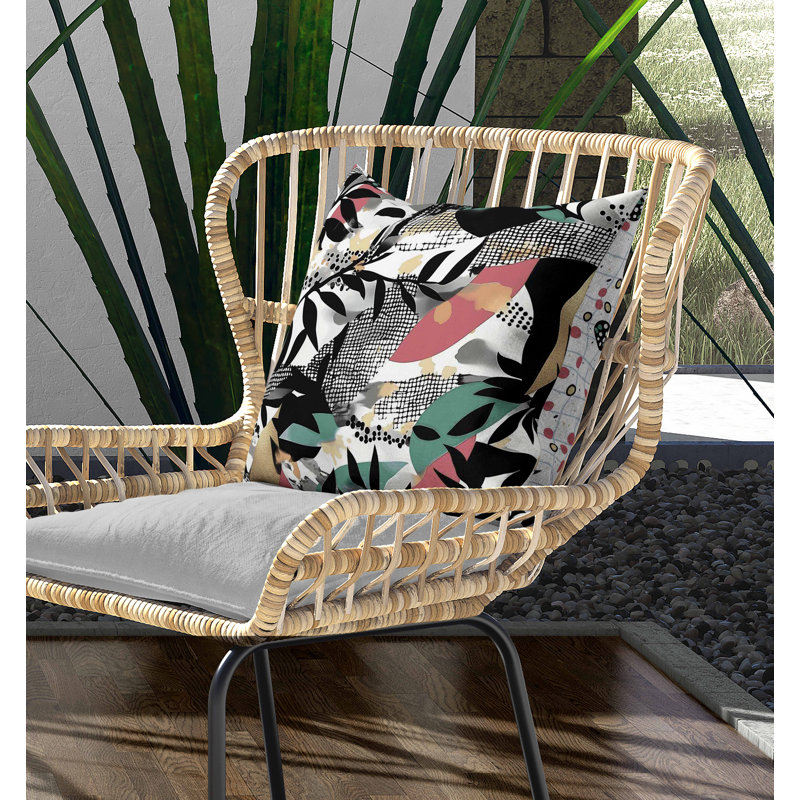 Coussin intérieur / extérieur Leafy Collage, Vert/rose, Carré 16 po