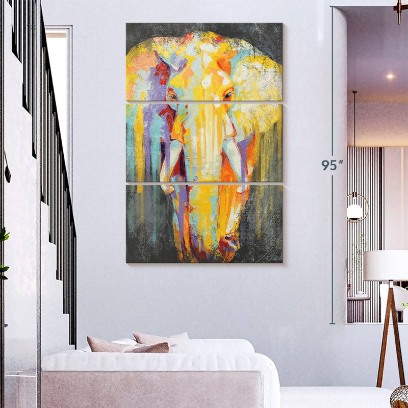 Peinture à gouttes d'éléphant Brampt, H 32 po x l 20 po