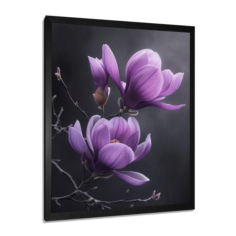«Mauve», impression fantaisiste, Magnolias, impression d'art mural, Cadre photo noir, H 24 po x l 32 po