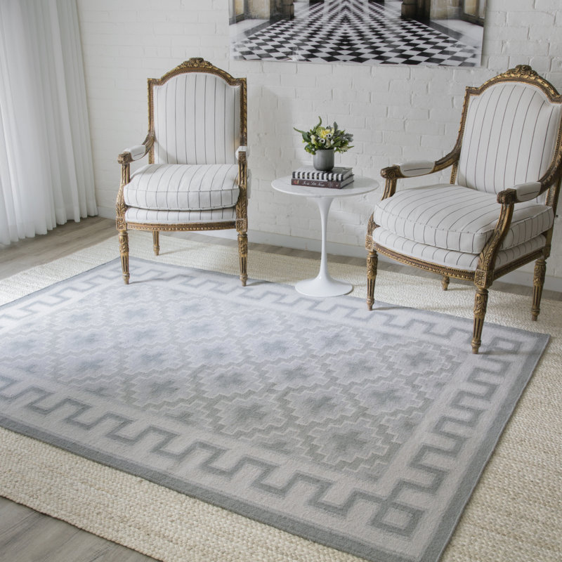 Thompson Wool Oriental Area Rug in Gray, Rectangle 7'6" x 9'6"