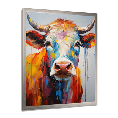 Colorful Cow Expressionist Portrait - Cow Framed Art